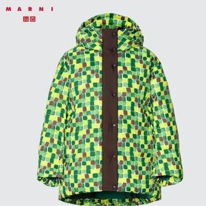 Marni X Uniqlo Womens Down Puffer Oversized Size XS -Jacket Multi Green NWT